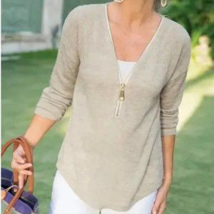 Soft Surroundings “Valentina" Beige 1/2 Zip Pullover Size M